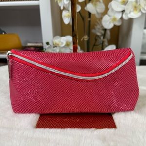 Lancome Makeup Pouch Hot Pink Sparkle Silver hardware Cosmetic Bag Cute & Girly